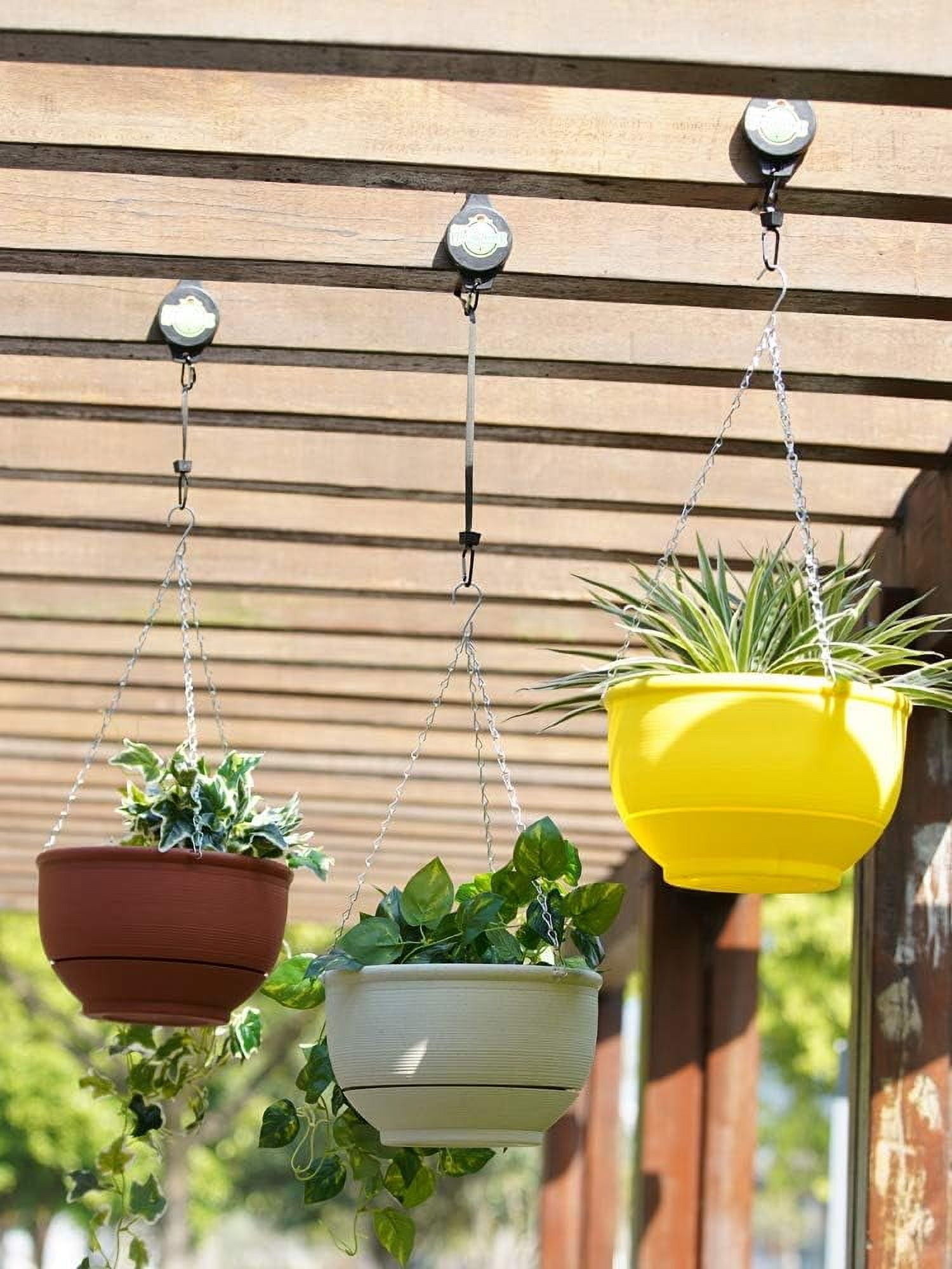 Plastic Hanging Planter Self Watering Basket Flower Pot with Detachable Base for Home Garden Office Decoration, 9.3" Dia Brownish Red