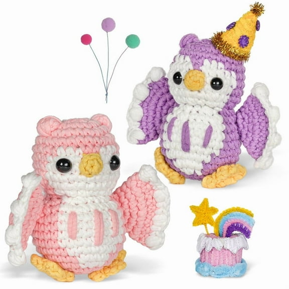 Crochet Kit for Beginners, Birthday Party Owl Crochet Starter Kit, DIY Crochet Animal Kits with 30%+ Extra Yarn, Beginner Crochet Kit for Adults and Kids Holiday Birthday Gift, Step-by-Step Tutorials