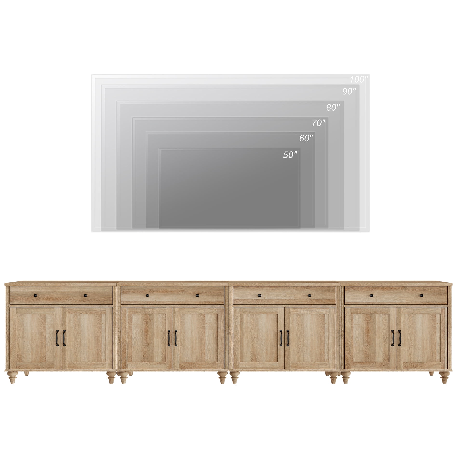 Oak Farmhouse TV Stand for 85 inch TV with 8 Doors and 4 Drawers