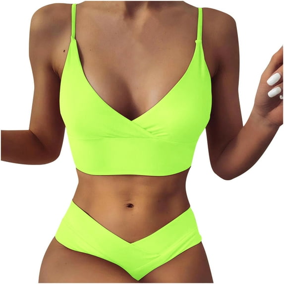 asdoklhq Bikinis for Women Two Piece, Bikini Set Swimsuit Two Piece Filled Soild Swimwear Beachwear