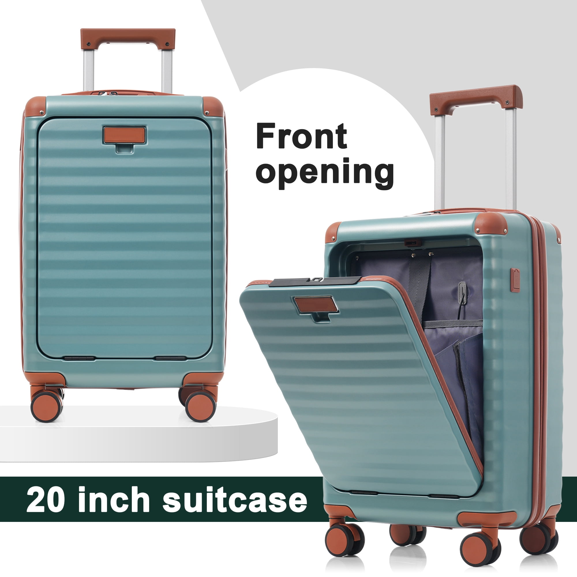 Euroco 5 Piece Luggage Sets Front Opening,Expandable Hardshell Suitcase with Spinner Wheels,2 Bags and TSA Lock,Lightweight Carry on Luggage with USB Port and Cup Holder(20"/24"/28"),Antique Blue