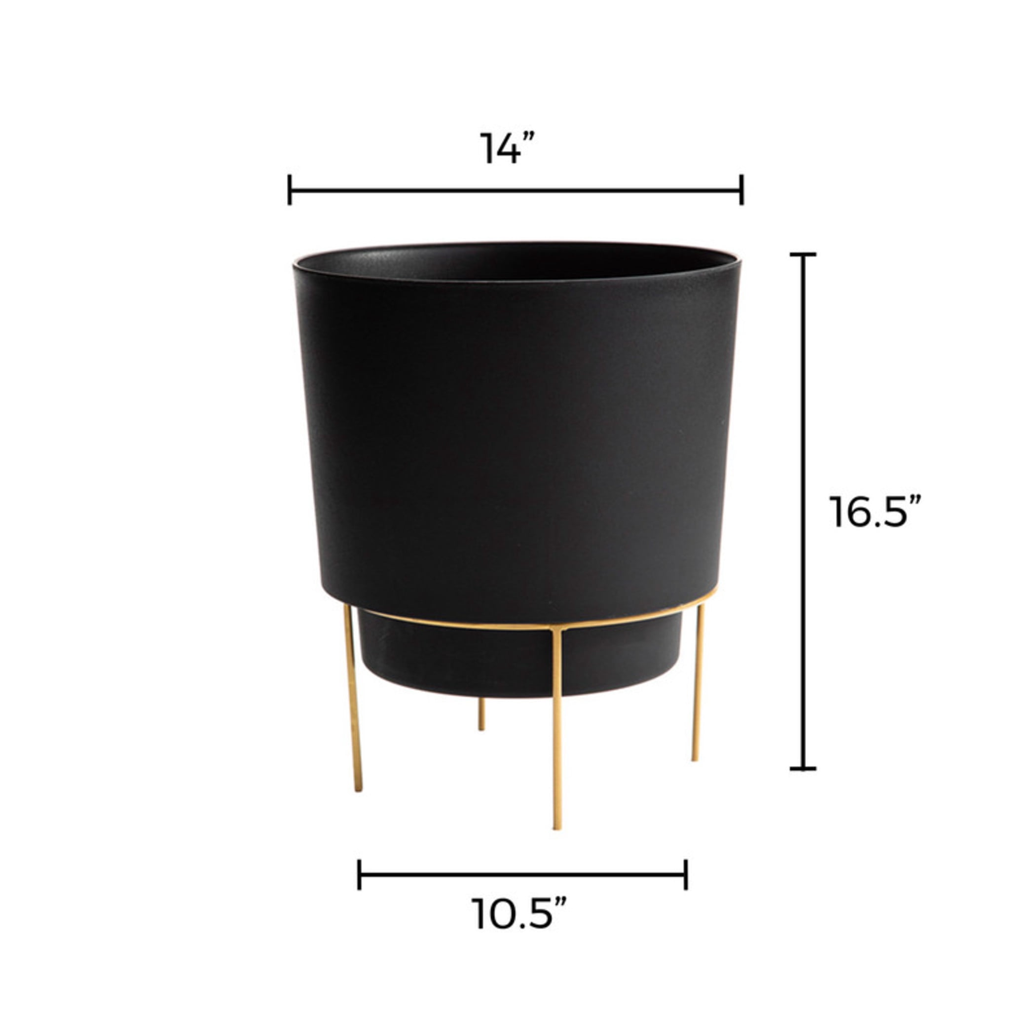 Bloem Hopson 14" Plastic Cachepot with Metal Stand - Decorative Indoor Planter with Gold Metal Stand, Black