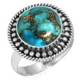thumbnail image 1 of 925 Sterling Silver Ring For Women Copper Blue Turquoise Gemstone Silver Ring December Birthstone Hand Made Silver Ring Size 6 Cocktail Party Gift For Girl Friend Gemstone 925 Silver Jewelry, 1 of 6