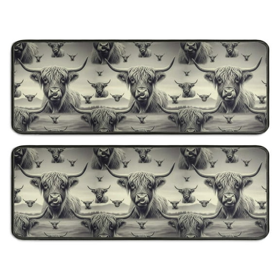 Kitchen Rugs Sets Of 2,Gray Highland Cow Layer Pattern Anti Fatigue Kitchen Mat Rugs Non Slip Washable,Decorative Kitchen Floor Mats for Kitchen,Sink,Laundry,17"x47" 17"x47"