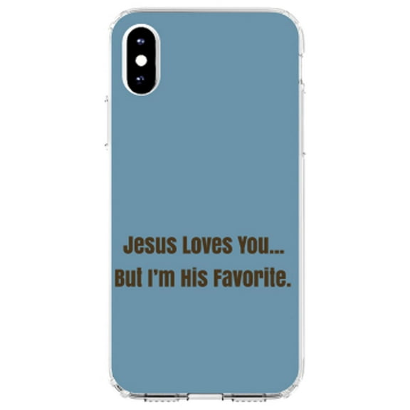 DistinctInk Clear Shockproof Hybrid Case for iPhone XR (6.1" Screen) - TPU Bumper, Acrylic Back, Tempered Glass Screen Protector - Jesus Loves You… But I'm His Favorite - Show Your Love of Christ
