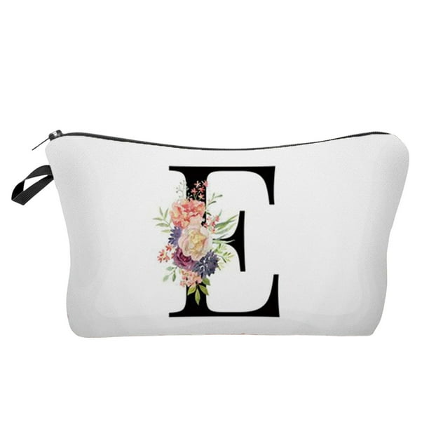 Regalos para las Mujeres Bolsa de Maquillaje de la Carta de la Flor, Bolsa de Maquillaje de la Carta, Bolsa de Maquillaje de la Primera Carta, Regalo de Cumpleaños de las Señoras, Amiga de la Madre, B