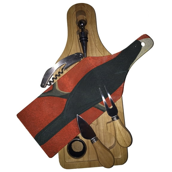 KuzmarK Wine & Cheese Glass Cutting Board Wood Box Gift Set - Tidbit Art by Denise Every
