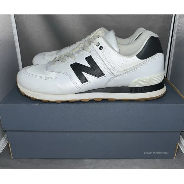 New Balance U574FBS White Grey All Leather Men's Athletic Sneakers Size 9 M