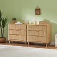 thumbnail image 3 of EHANCIS Oak Mid Century Modern Nightstand, 3 Drawer Fluted Wooden Bedside Table with Metal Handles, Storage Side Cabinet for Bedroom Living Room Hallway(Set of 2), 3 of 7