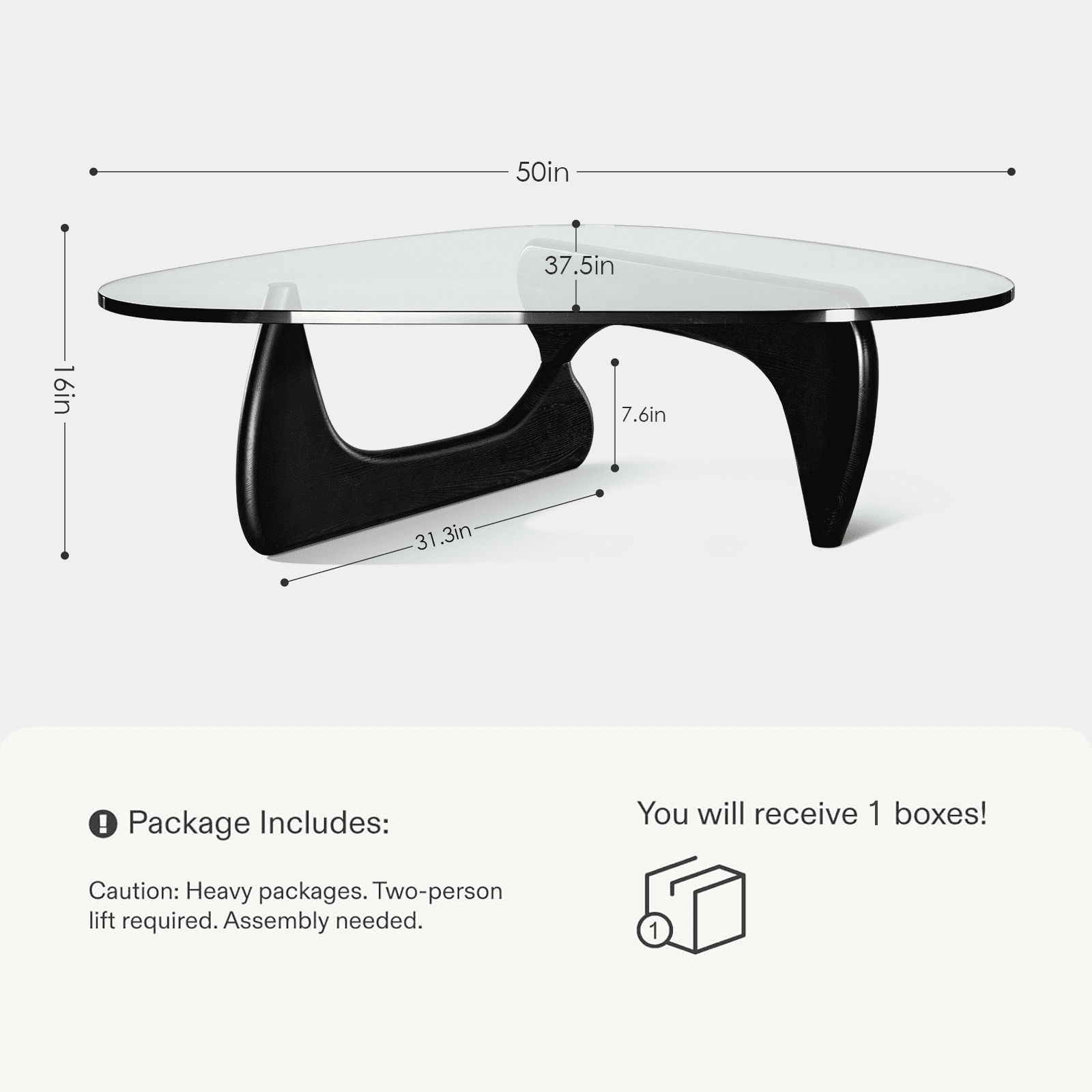 Tranqu Triangle Clear Glass Coffee Table, 0.75″ Ultra Thick Tempered Glass Top, Wooden Base, Modern Cocktail Table for Living Room - Black