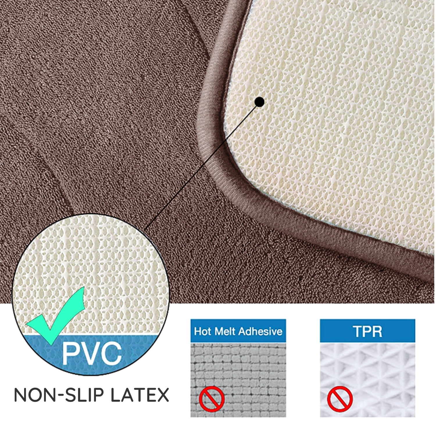 Astarin Quick Dry Bath Waved Brown Memory Foam Bath Rug, 24" x 36", Non-Slip Backing