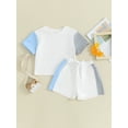 thumbnail image 2 of Suealasg Kids Boys Girls Summer Outfits 2T 3T 4T 5T 6T Short Sleeve Contrast Color T-Shirt Tops Elastic Shorts 2Pcs Toddler Boys Girls Causal Clothes, 2 of 9