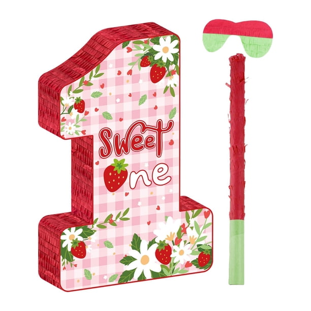Piñata de fresa para fiesta, soporte de decoración para el hogar, vacío con varilla, máscara de ojos, suministros para fiesta de cumpleaños para