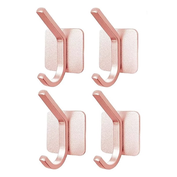 Paquete de 4 ganchos autoadhesivos de metal fuerte para puerta de armario, baño, cocina, dormitorio, paño de cocina, abrigo, sombrero (oro rosa)