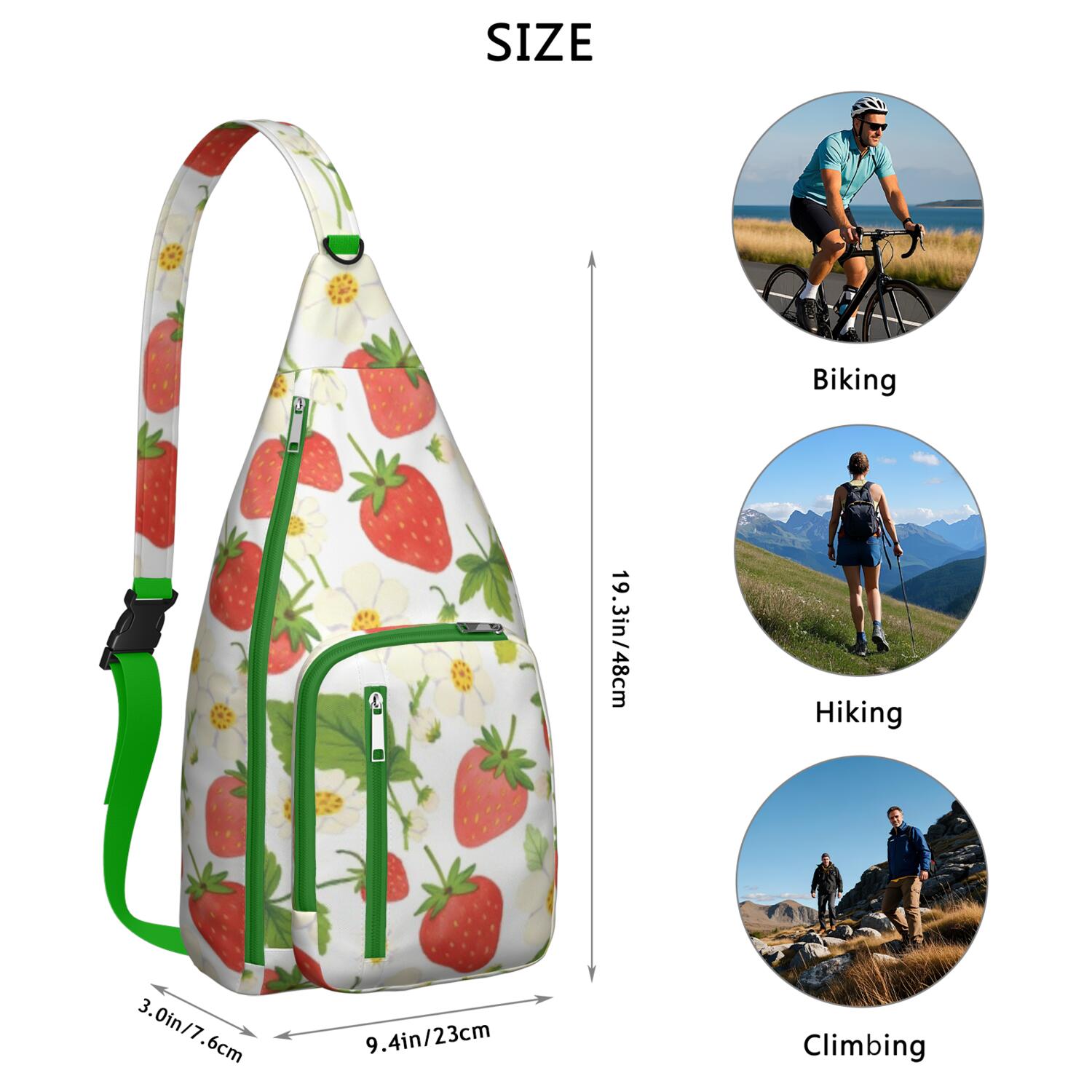 Strawberry Sling Bag Crossbody Backpack,Travel Sling Bag Travel Hiking Daypack for Travel Outdoor Activities