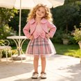 thumbnail image 2 of JIAYUE Toddler Girls 2-Piece Outfit Peter Pan Collar Long Sleeve Solid Color Coat And Straps Bow Plaid Dress For Casual Parties,9-12 Months, 2 of 6