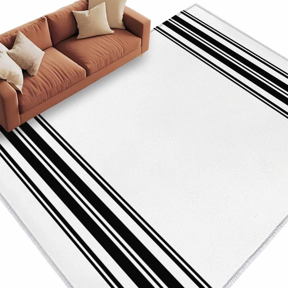 Black White Stripe Large Area Rugs for Bedroom Living Room, Soft Non Slip Carpet Bedside Rug, Abstract Geometric Rectangular Floor Cover Kitchen Accent Rug 8'x10' for Dining Room/Office