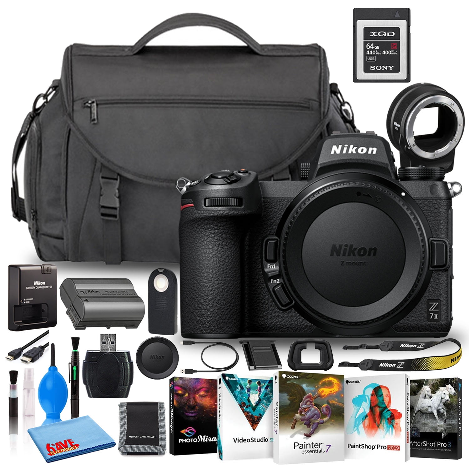 Nikon Z 7II Mirrorless Camera Body Bundle with 64GB XQD Card FTZ Adapter Camera Bag & Photo Software (International Model)