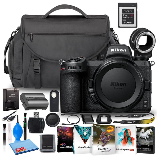 Nikon Z 7II 45.7MP Mirrorless Digital Camera (Body Only) (1653) (Model) Bundle with Sony 64GB XQD Memory Card + Nikon FTZ Adapter + Camera Bag + Corel Editing Software Nikon 1653-MP6-3