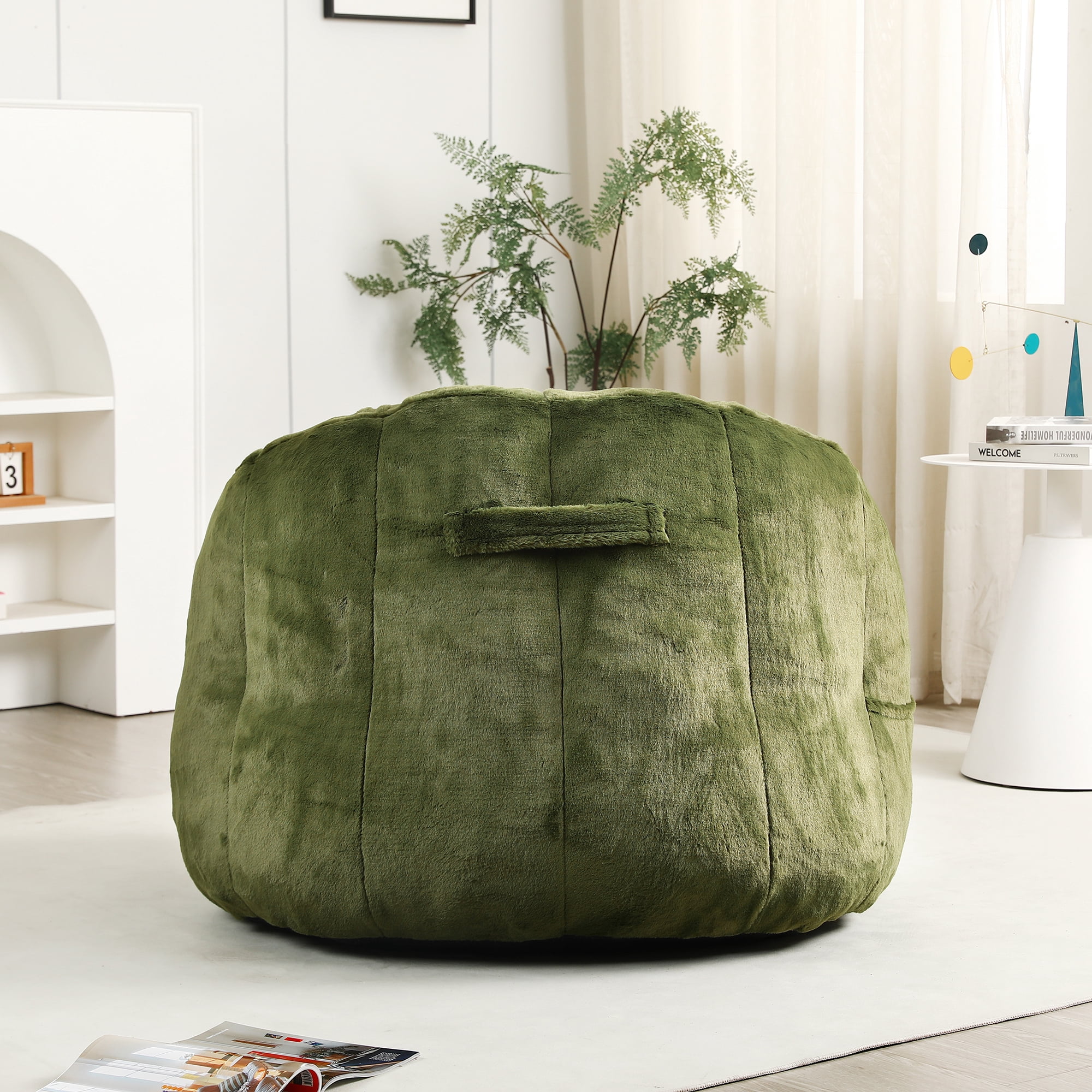 Bean Bag Chair for Adults and Kids, Oversized Bean Bag Sofa Chair with Armrests Stuffed High-Density Foam, Lazy Sofa Lounge Floor Sofa for Living Room,Bedroom Reading,Green