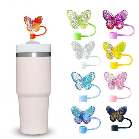 ACDANC 2Pcs Butterfly Straw Covers, Reusable Silicone Straw Toppers for 30/40 Oz Tumblers, BPA-Free Dust Proof Cup Accessories for Home, Office, Picnic