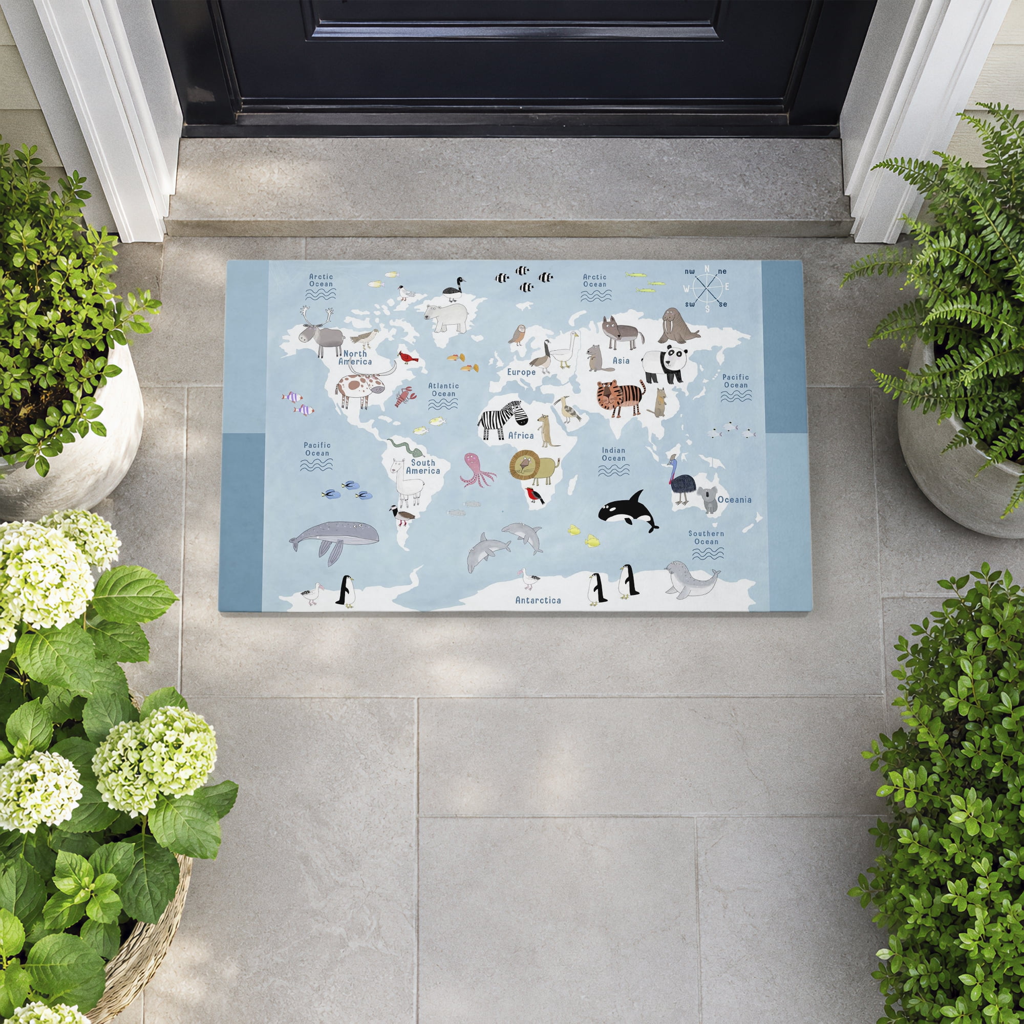 Stupell Industries Animal World Map Education Printed Outdoor Door Floor Mat, design by Carla Daly