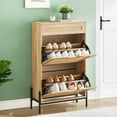 thumbnail image 1 of QinaQin Slim 24-Inch Rattan Shoe Cabinet with Flip-Top Shelves and Drawers – a Freestanding, Concealed Shoe Cabinet with Adjustable Shelves for Entryways and Hallways, 1 of 9