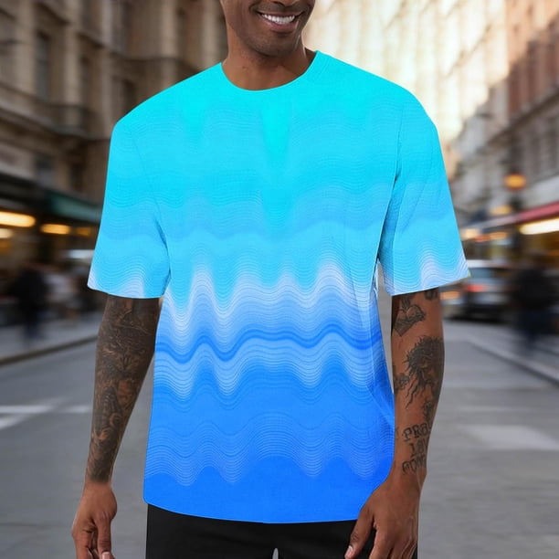 Ceisia Men's Loose Fit Solid Color T-shirt Short Sleeve Round Neck Elastic Casual Daily Sport Tee Tops Sky Blue M Gifts