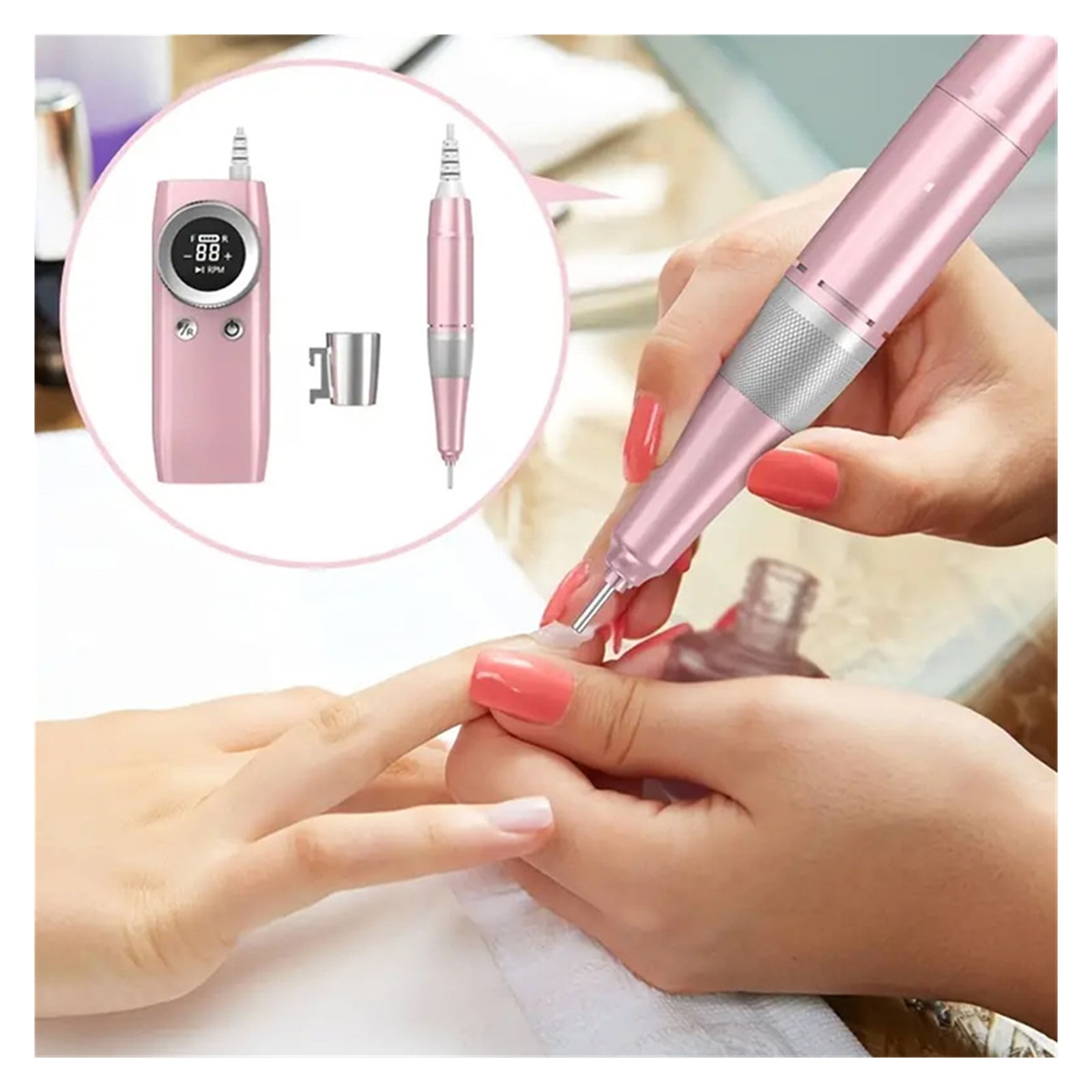 45000RPM Electric Nail Drill Machine Rechargeable Portable Acrylic Gel Nails Manicure Pedicure Polishing Shape Care Salon Device ,Low Noise