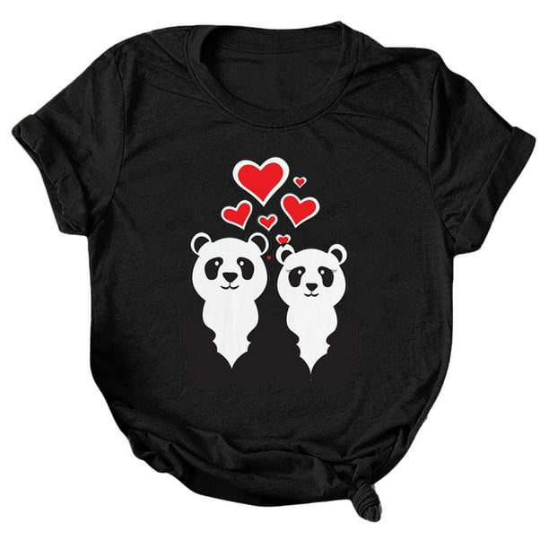Gibobby Blusa Casual de Mujer Mujeres Casual Top Camisas Lindo Corazón Animal Impresión Camisa Manga Corta Cuello Redondo Tee Tops Blusa Túnica S(Negro,CH)