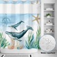 thumbnail image 4 of No Hook Shower Curtain with Built-in Rings - Ocean Whale Compass Washable Waterproof Fabric Bathroom Curtains for Hotel,Rentals, 72 X 72 Inch Long , Sea Coral Starfish Bule, 4 of 9