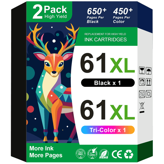 61 Ink Compatible for 61 Ink Cartridge Combo Pack for Printer Ink 61 for Envy 4500 4502 5530 (Black Tri-Color)
