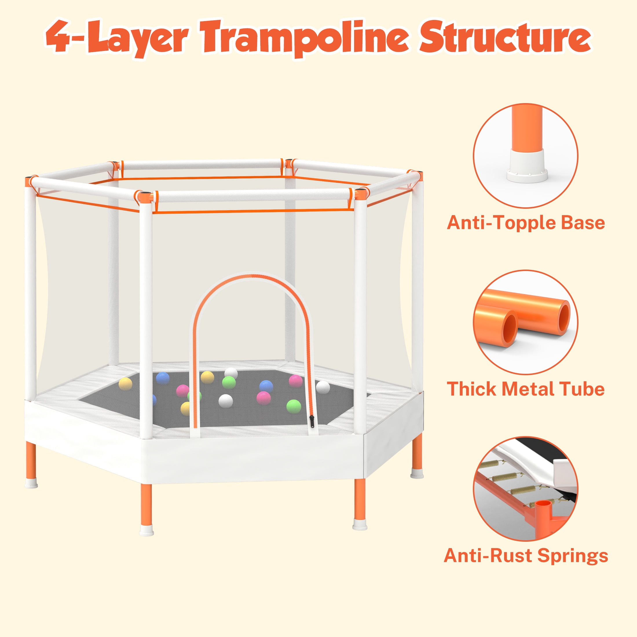 Mini Trampoline for Kids with Safety Enclosure Net, 55" Toddler Trampoline with No-Gap Safe Design, Segmart Recreational Trampolines for Birthday Gifts, Rebounder Trampoline with Ocean Balls