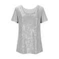 thumbnail image 6 of Helii T Shirts for Women Casual Sequin Glitter Round Neck Short Sleeve Tee Tops Comfys Fit Blouses Fashion Summer Disco Party Rave Outfits S-2XL White, 6 of 6