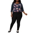 thumbnail image 2 of DARING DIVA Women's Plus Floral Tops Round Neck 3/4 Sleeves Blouse 2X Navy Blue, 2 of 7