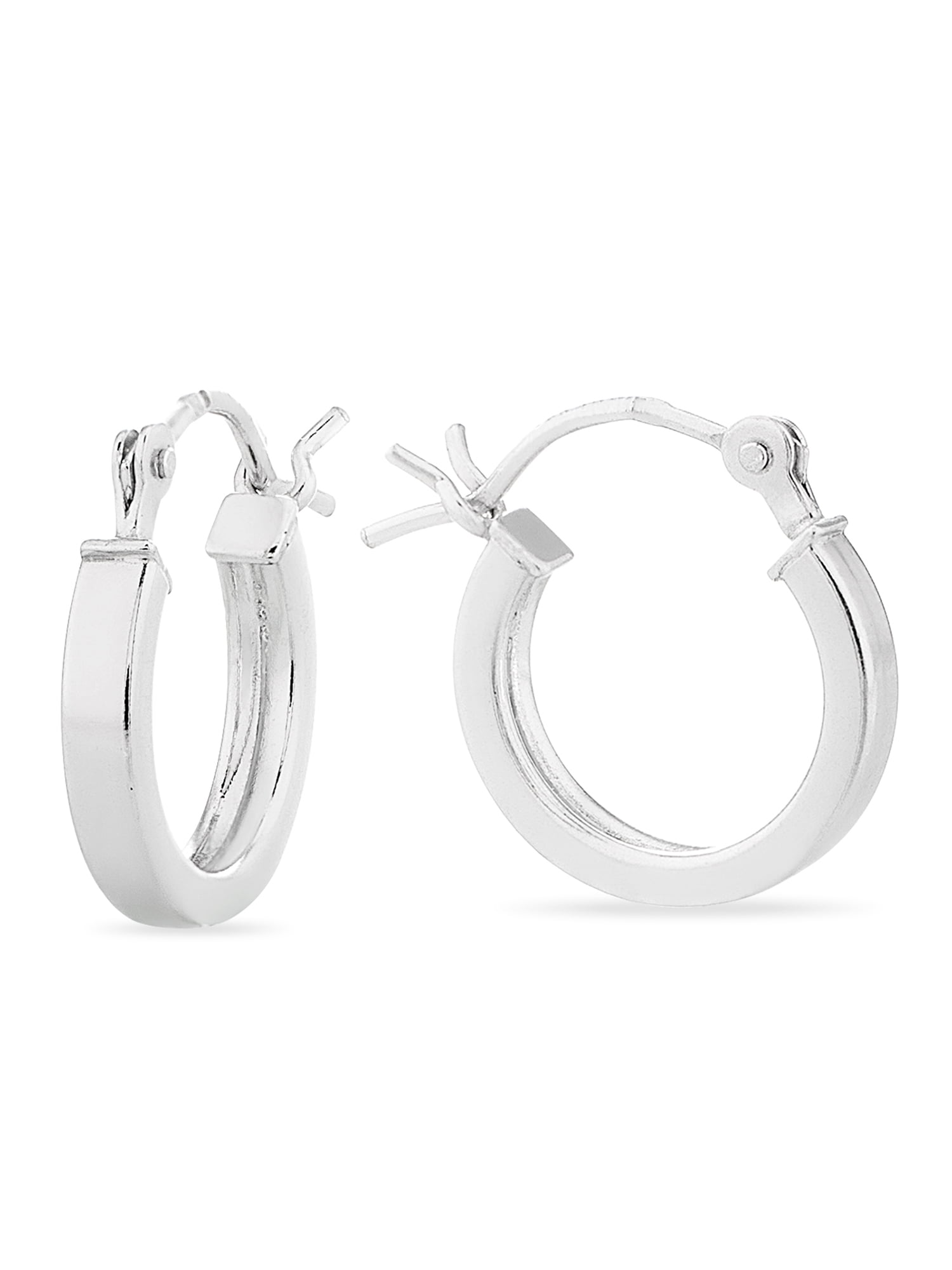 Brilliance Sterling Silver Polished with Glitter Hoop Earring Set