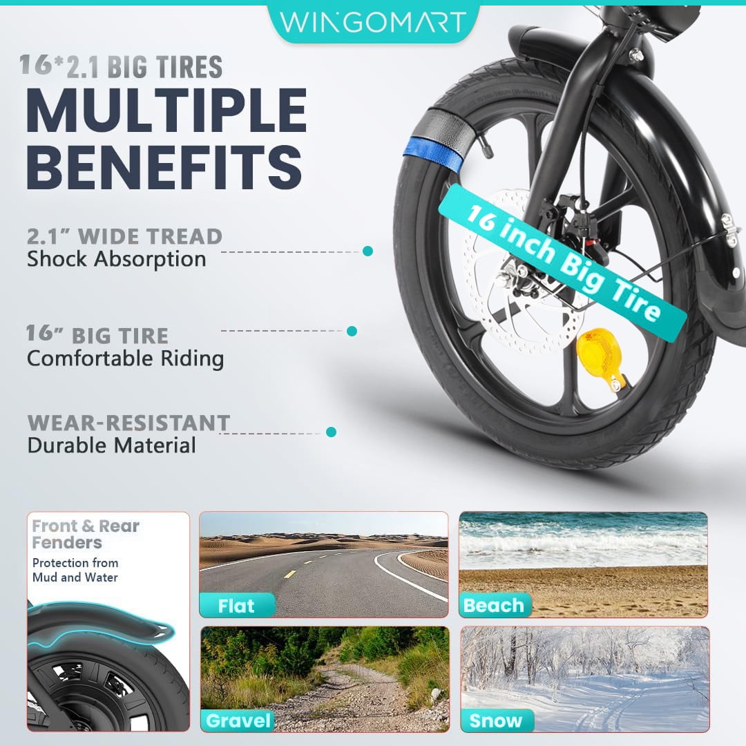 Electric Bike for Adults 16 Battery Range up to 65KM with 350W Motor Folding Electric Bicycle Commuter City E Bike Cruiser bike w 25kmh SPEED Waterproof IP54 Walmart