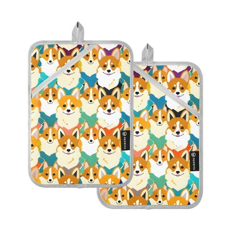 

Fun Corgi Dogs Oven Mitts 2 Pcs Pot Holders Sets Heat Resistant for Kitchen Cooking Baking 7 x9.8