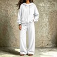 thumbnail image 6 of Szluipve Women Full Zip Hoodie 2 Piece Outfits Drawstring Long Sleeve Zip‑Up Hooded Jacket and Elastic Waist Wide Leg Pants Casual Tracksuit Loungewear Set White M, 6 of 7