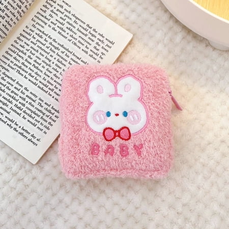Girls Cotton Plush Cartoon Wallet Storage Bag Monthly Bag Sanitary Napkin Aunt's Napkin PINK