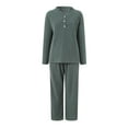 thumbnail image 6 of felwors Women 2 Piece Pajamas Sets Long Sleeve Casual Ribbed Lounge Set Fall Pj V Neck Loungewear Outfit Green, XXL, 6 of 8
