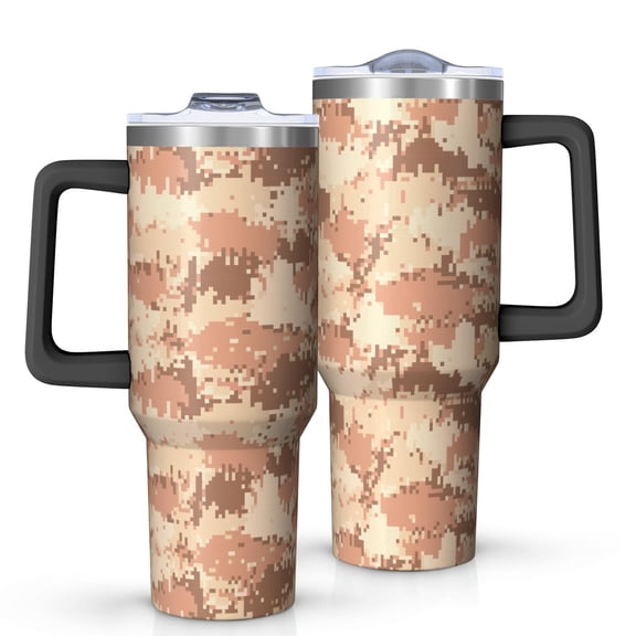 40oz Tumbler with Handle and Straw, Vacuum Insulated Stainless Steel Travel Mug, Fits Car Cup Holder, Camo Print