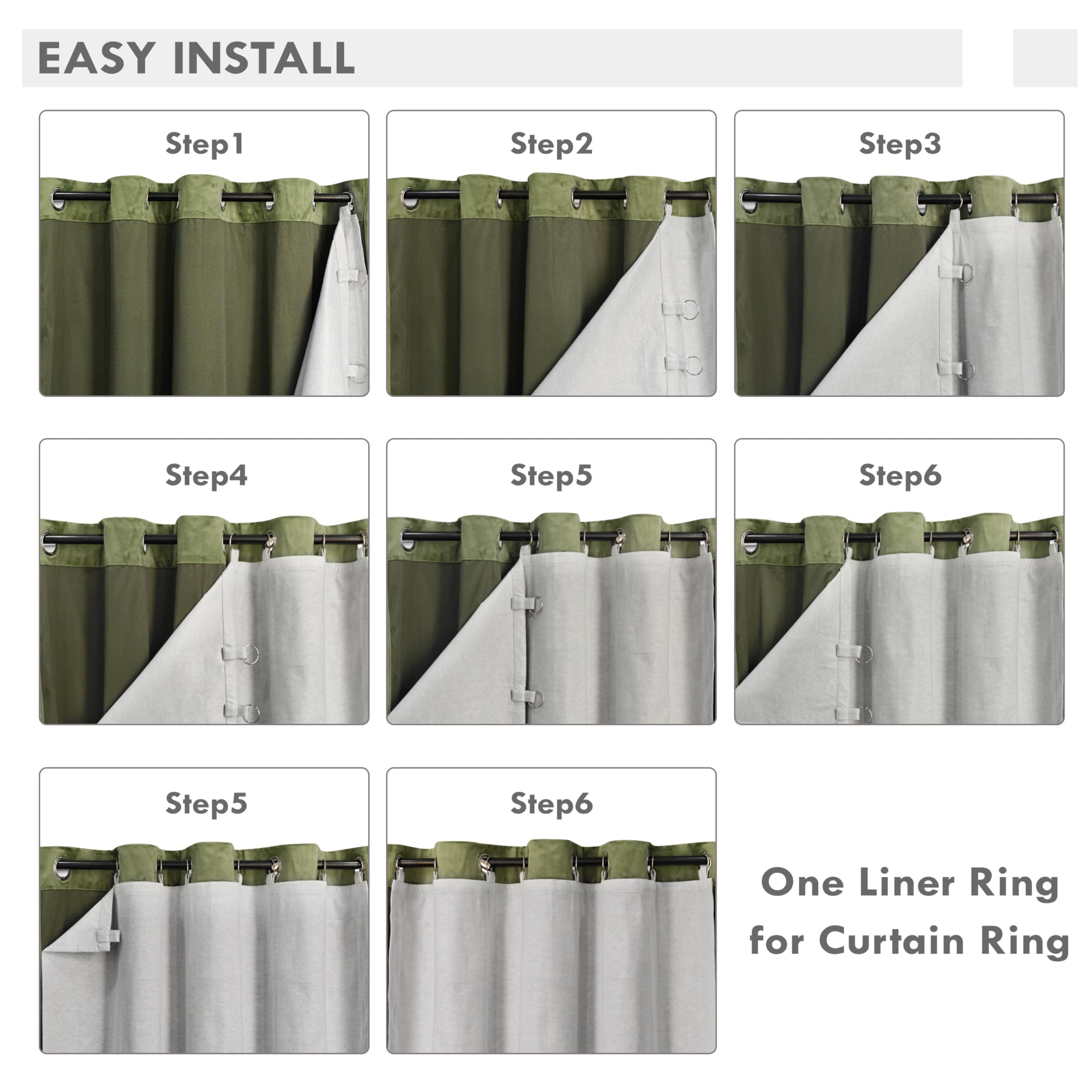 DriftAway 100% Blackout Curtain Liners for Bedroom Living Room Full Light Blocking Thermal Insulated Blackout Liner with 18 Pcs Rings 2 Panels Set for 96 Inch Long Curtains Each 50"W x 92"L Off White