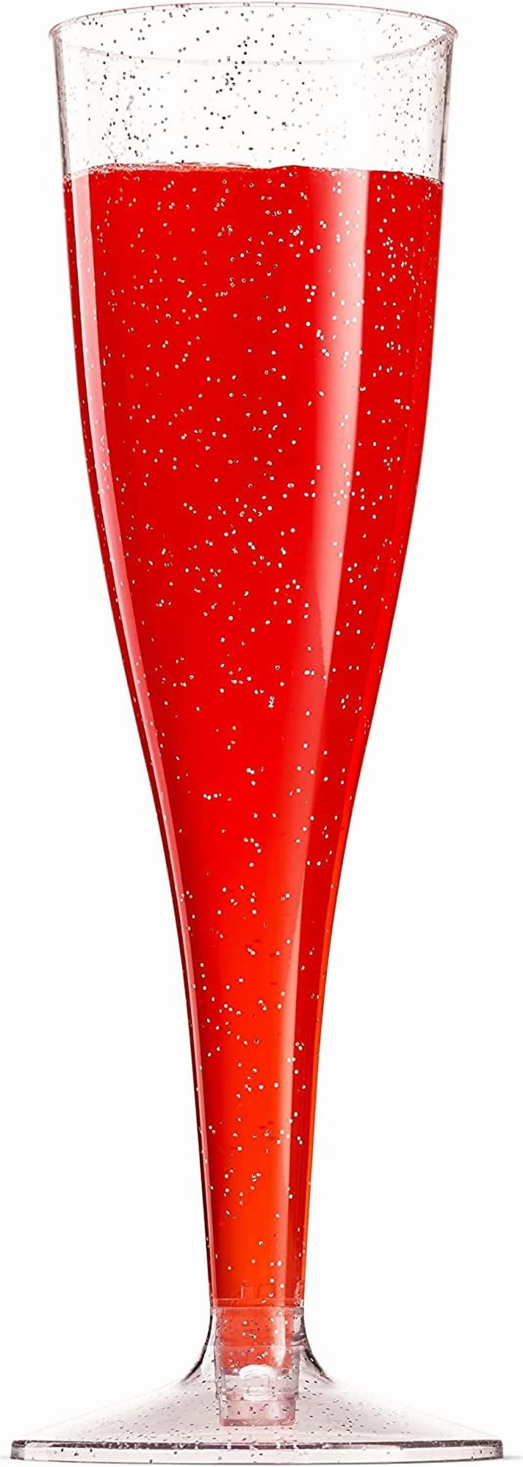 100 Plastic Champagne Flutes - 5 Oz Disposable Silver Glitter Champagne Glasses for Parties, Mimosa Bar, Events, Wedding and Shower Party Supplies - Toasting Cocktail Cups