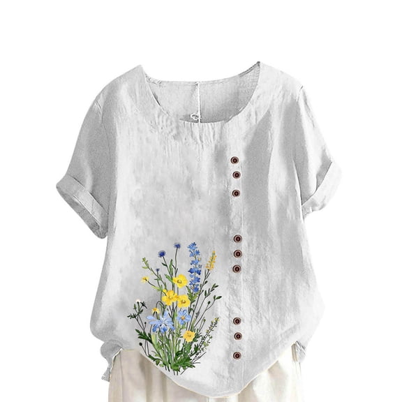 Wensltd Women Summer 3/4 Sleeve Blouse Top Fashion Cotton Shirt Soft Comfortable Round Neck Tops