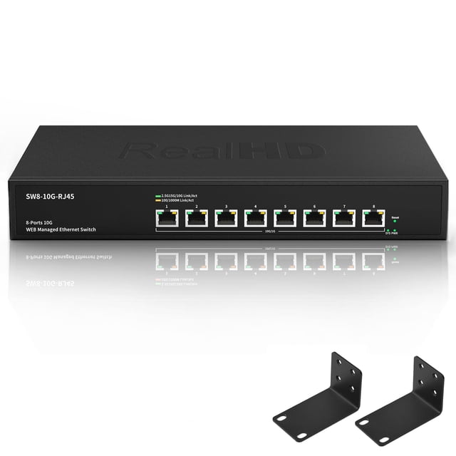 Conmutador de red Ethernet Real HD de 8 puertos 10Gb RJ45 10G-5G-2.5G-1G