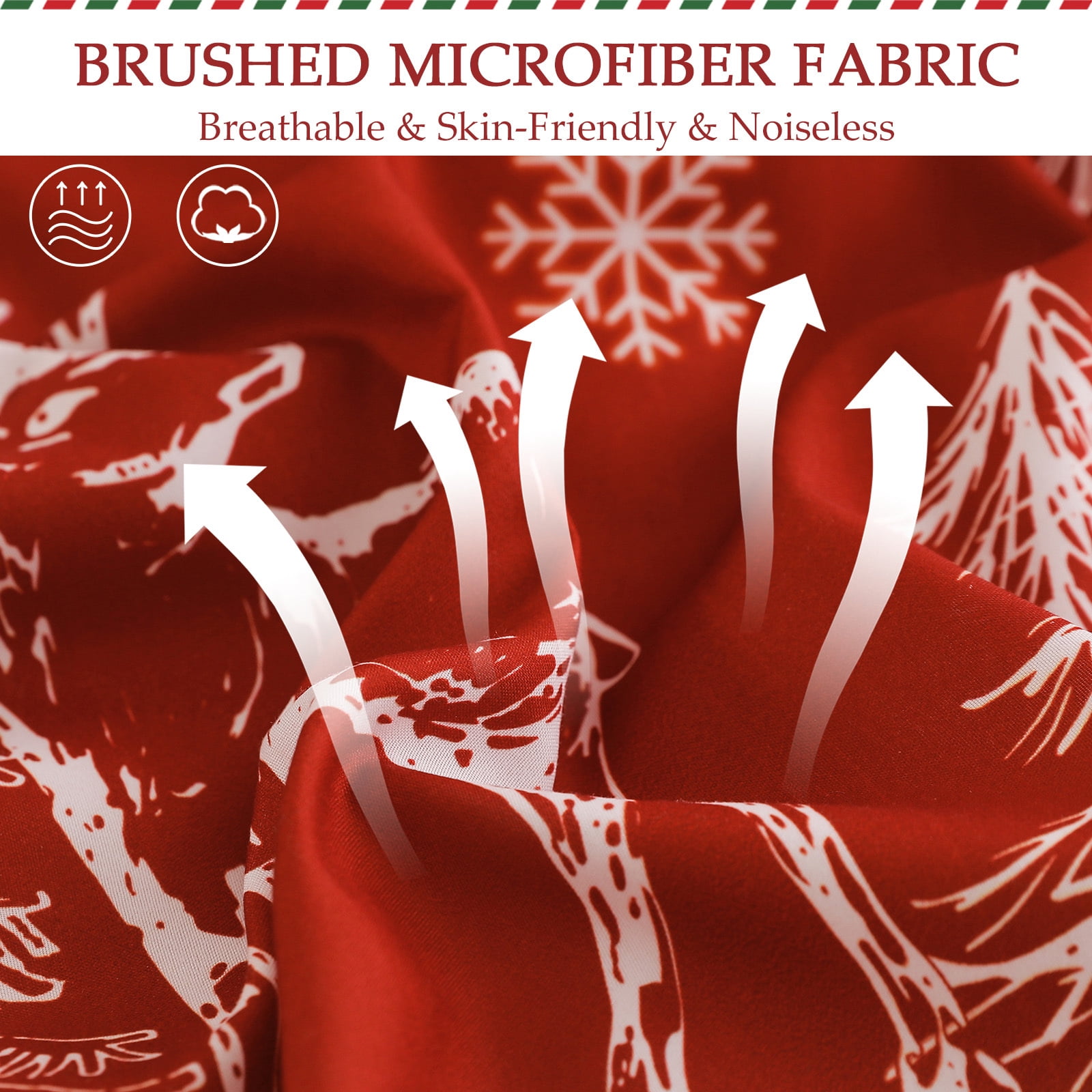 Exclusivo Mezcla Christmas Twin Size Comforter Set, 2 Pieces Reversible Rust Red Striped Down Alternative Comforter Sets, Printed Christmas Trees Snowflakes Pattern