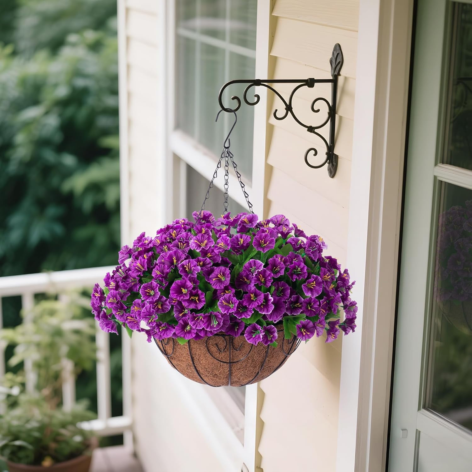 Artificial Fake Hanging Baskets Mums Flowers Plants for Fall Outdoor Decoration,UV Resistant Fake Silk planters Outside Look Real for Home Porch Patio Yard Spring Decor