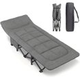 thumbnail image 1 of Folding Camping Cot with Cushion, Large Pocket Portable Camp Bed Cots with Carry Bag, Max Load 550 LBS, for Camping, BBQ, Hiking, Backpacking, Beach, Home, Office, Grey, 1 of 9
