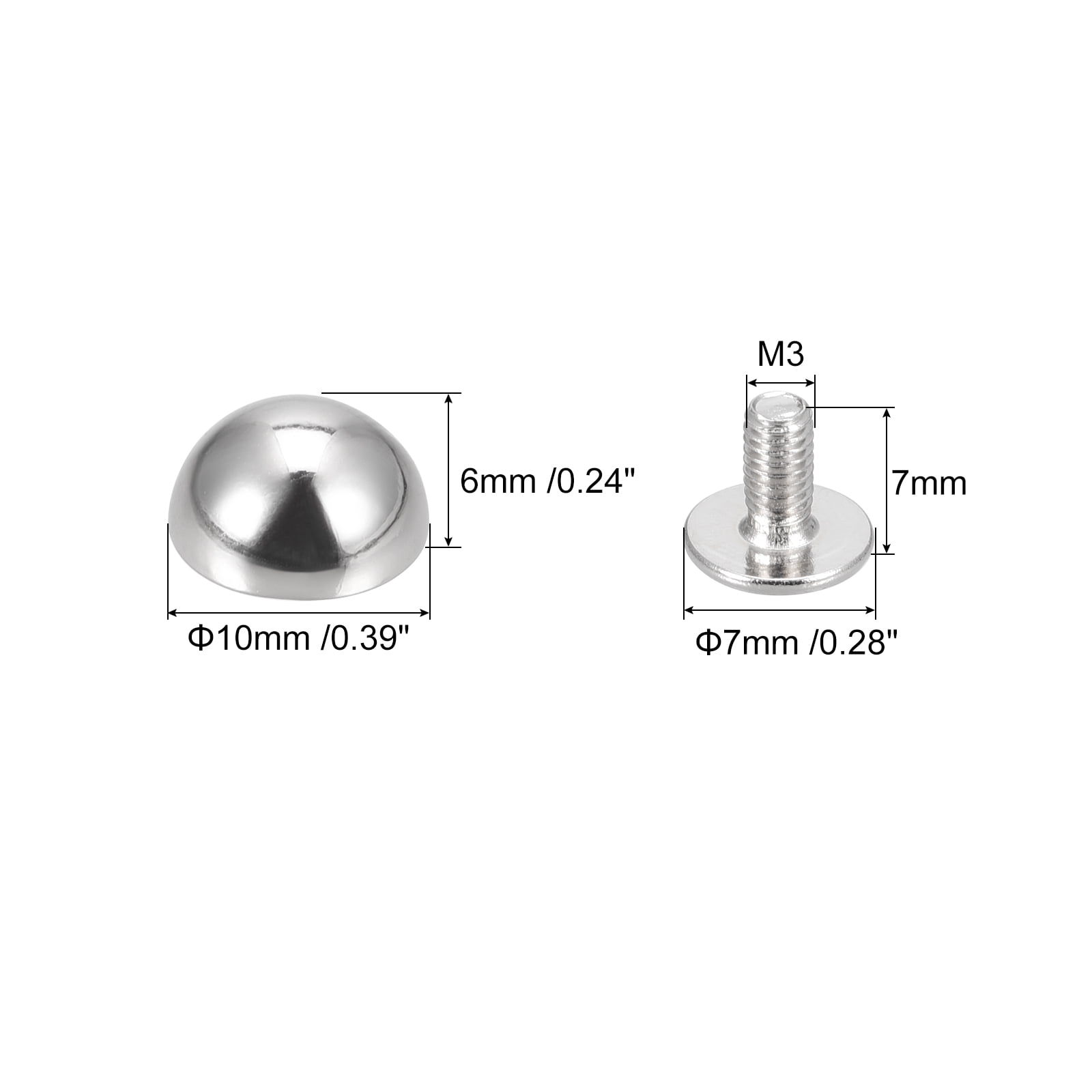 Unique Bargains Screw Back Rivets Solid Round Head Leather Studs Silver Tone 10x6mm
